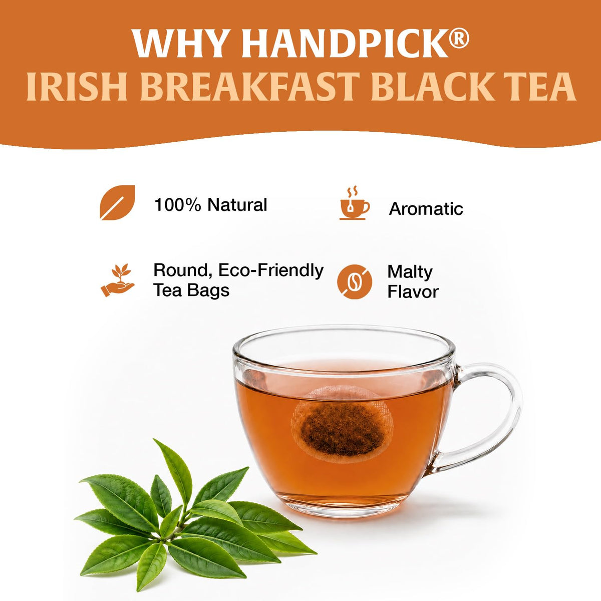 HANDPICK Irish Breakfast Teabags(100 Count) Caffeinated Bold Black Teabags