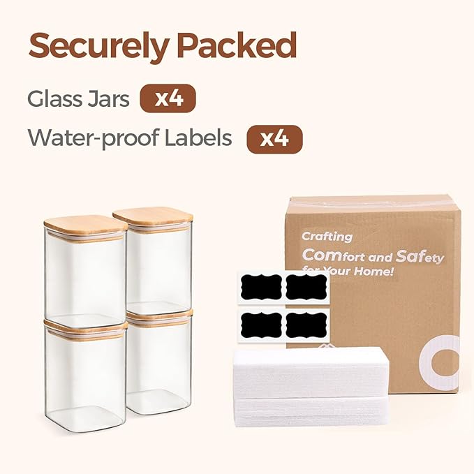 ComSaf Glass Storage Containers with Lids, 1.2 Qt Glass Jars with Lids, Clear Food Storage Jar