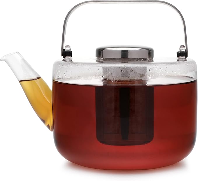 Viva Bjorn Borosilicate Glass Tea Pot for Stovetop with Loose Leaf Tea Infuser Mesh - 40 ounce/1.18 Liter