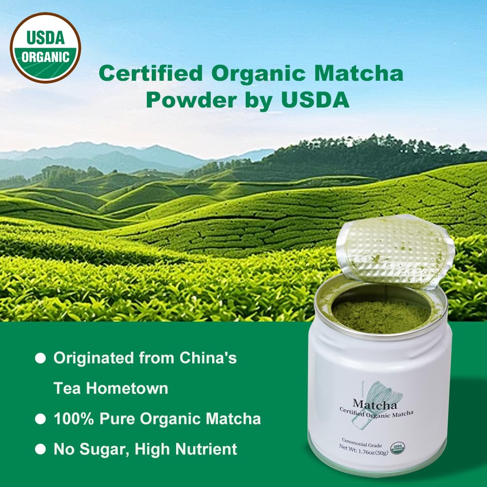 MatchAdmire Matcha Powder Ceremonial Grade USDA Organic, Premium First Harvest Green Tea Powder,Unsweetened Authentic, Rich Flavor,100% Vegan with No Fillers,Radiation-Free Matcha(1.76oz/50g)