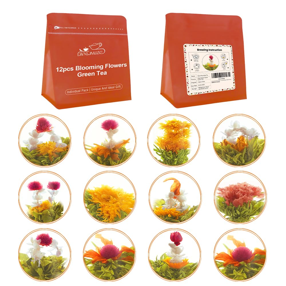 LWXLJMJZC－12 Unique Varieties Blooming Green Tea Ball, Jasmine Flowering Tea, Individual Pack with Flowers－Gifts For Tea Lovers