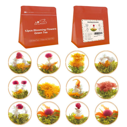 LWXLJMJZC－12 Unique Varieties Blooming Green Tea Ball, Jasmine Flowering Tea, Individual Pack with Flowers－Gifts For Tea Lovers