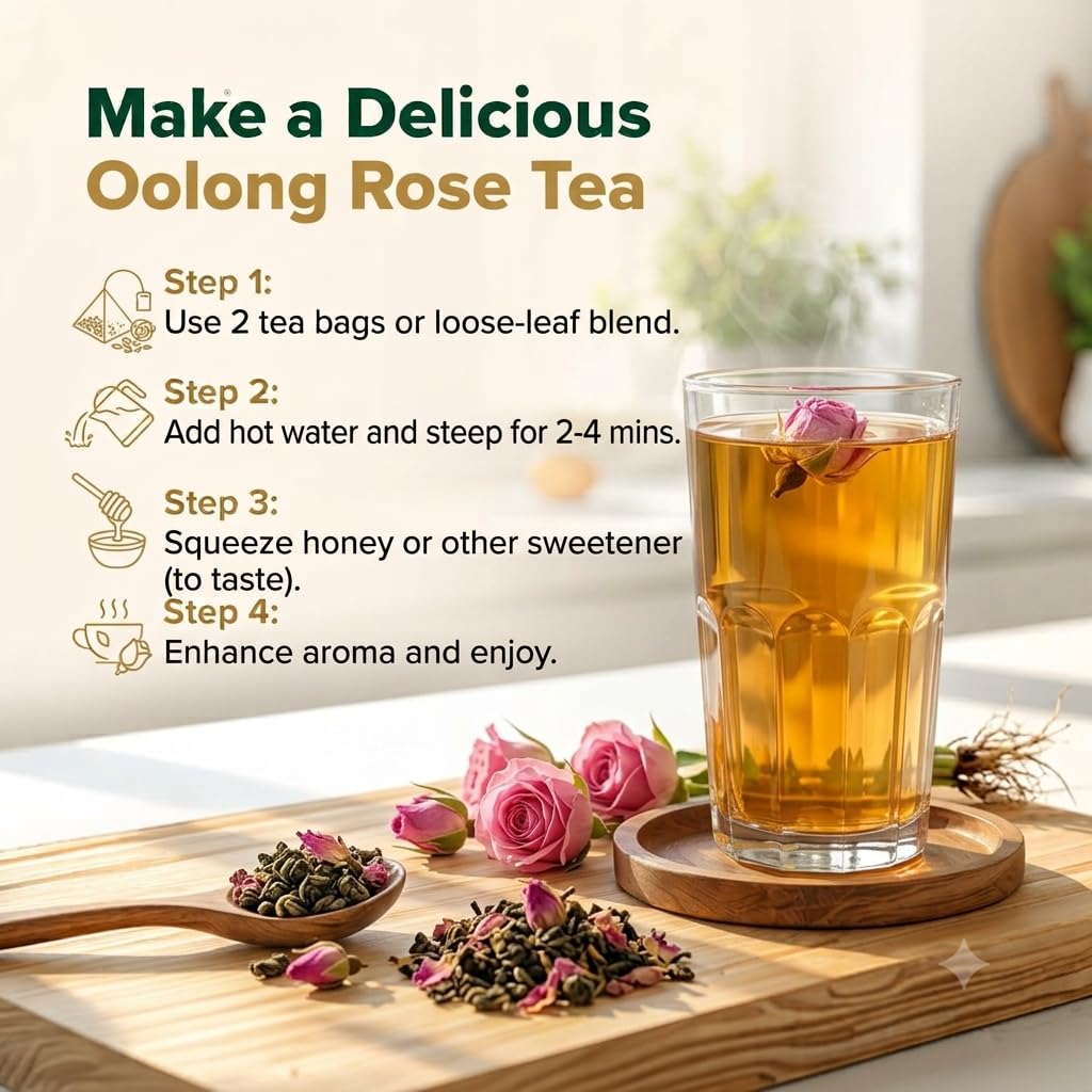 Goodwyn Oolong Rose Tea Bags, Oolong Tea with Rose Petals, 60 Bags