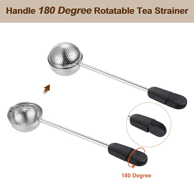 uxcell 2 Pcs Tea Infuser Filter, Loose Tea Steeper, Stainless Steel Tea Strainer, Tea Ball with Handle for Brew Loose Leaf Tea, Black
