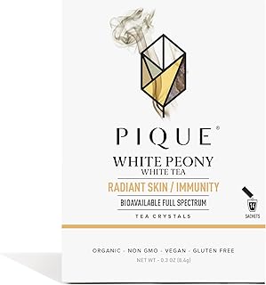 Pique Organic White Peony Tea Crystals - Antioxidants for Radiant Skin, Immune Support, Fujian Chinese Caffeinated Tea - 14 Single Serve Sticks (Pack of 1)