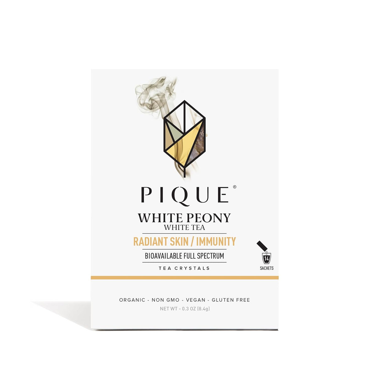 Pique Organic White Peony Tea Crystals - Antioxidants for Radiant Skin, Immune Support, Fujian Chinese Caffeinated Tea - 14 Single Serve Sticks