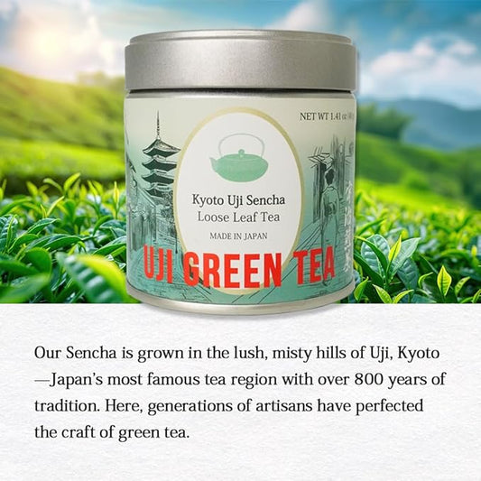 Premium Uji Sencha Green Tea – Authentic Japanese Loose Leaf Tea from Kyoto, 1.41 oz (40g) Tin – Freshly Harvested, Aromatic & Smooth Japanese food