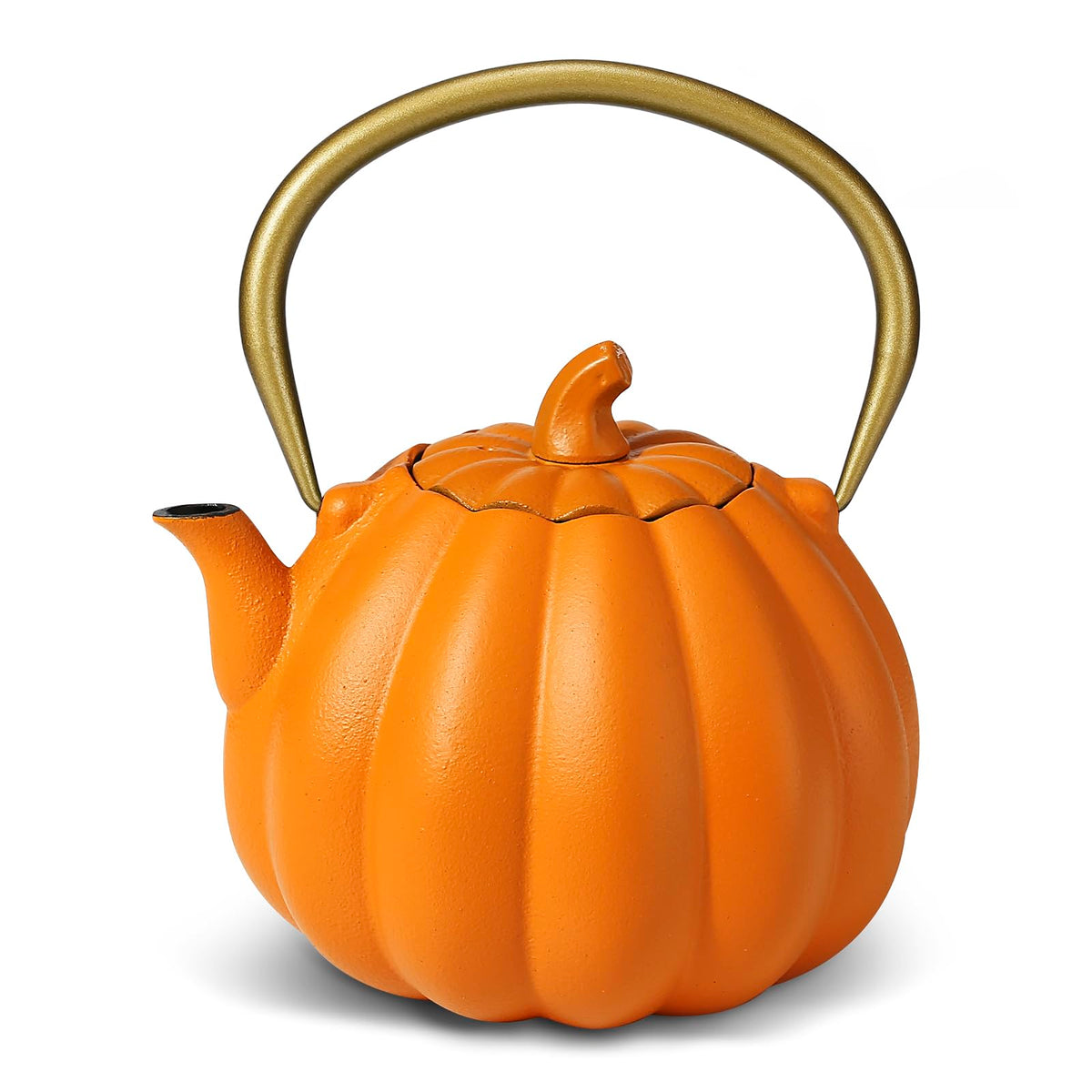 VICSKY Orange Pumpkin Cast Iron Teapot - Japanese Tetsubin Tea Kettle Stovetop Safe | Enameled Interior & Extended Infuser