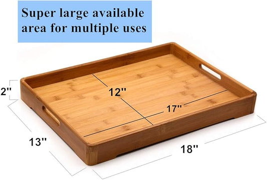 Bamber Large Bamboo Serving Tray Decorative Coffee Tea Platter 18 x 13 x 1.2 Inches