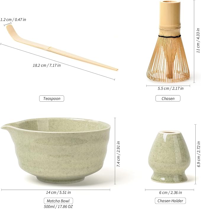 Authentic Japanese Matcha Ceremony Set - 17oz Traditional Chawan Bowl with Bamboo Whisk (Chasen), Scoop & Stand - Complete Starter Kit for Beginners