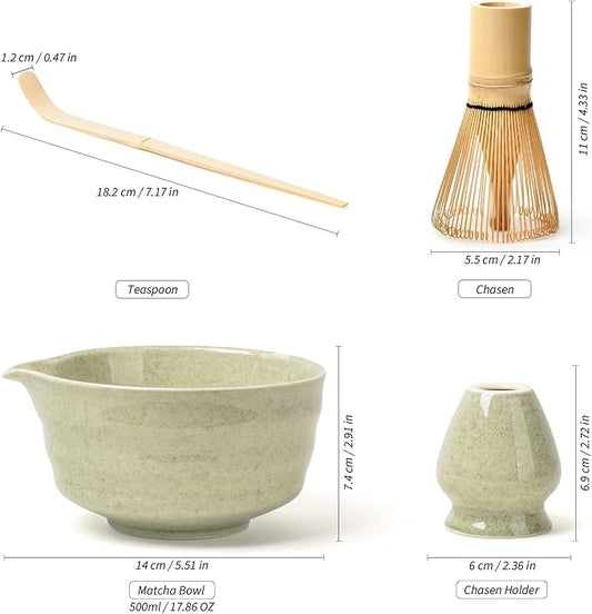 Authentic Japanese Matcha Ceremony Set - 17oz Traditional Chawan Bowl with Bamboo Whisk (Chasen), Scoop & Stand - Complete Starter Kit for Beginners