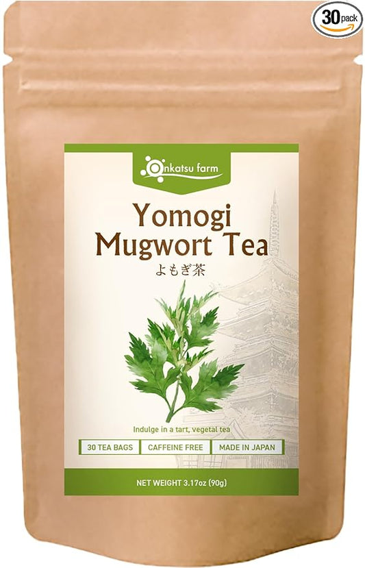 Onkatsu Farm Japanese Mugwort Premium Tea Bags, Tart Herbaceous Flavor, Hot or Iced, Caffeine Free, 30 Total Tea Bags