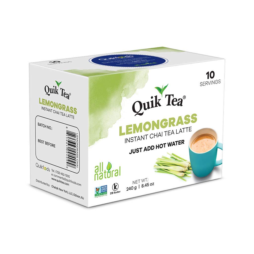 QuikTea 4 flavor Instant Cardamom/Masala/Ginger/Lemongrass Chai Tea Latte Variety Pack, 33.8 Oz, Artisanal Indian Chai Latte Mix, Just Add Hot Water, Low Caffeine, Non-GMO, Gluten Free