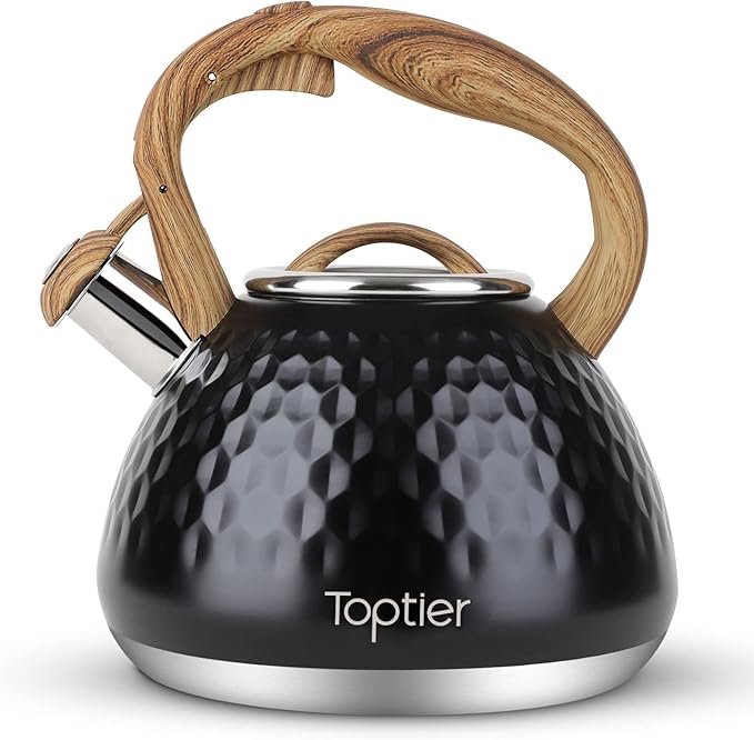 Tea Kettle, Toptier Teapot Whistling Kettle with Wood Pattern Handle Loud Whistle