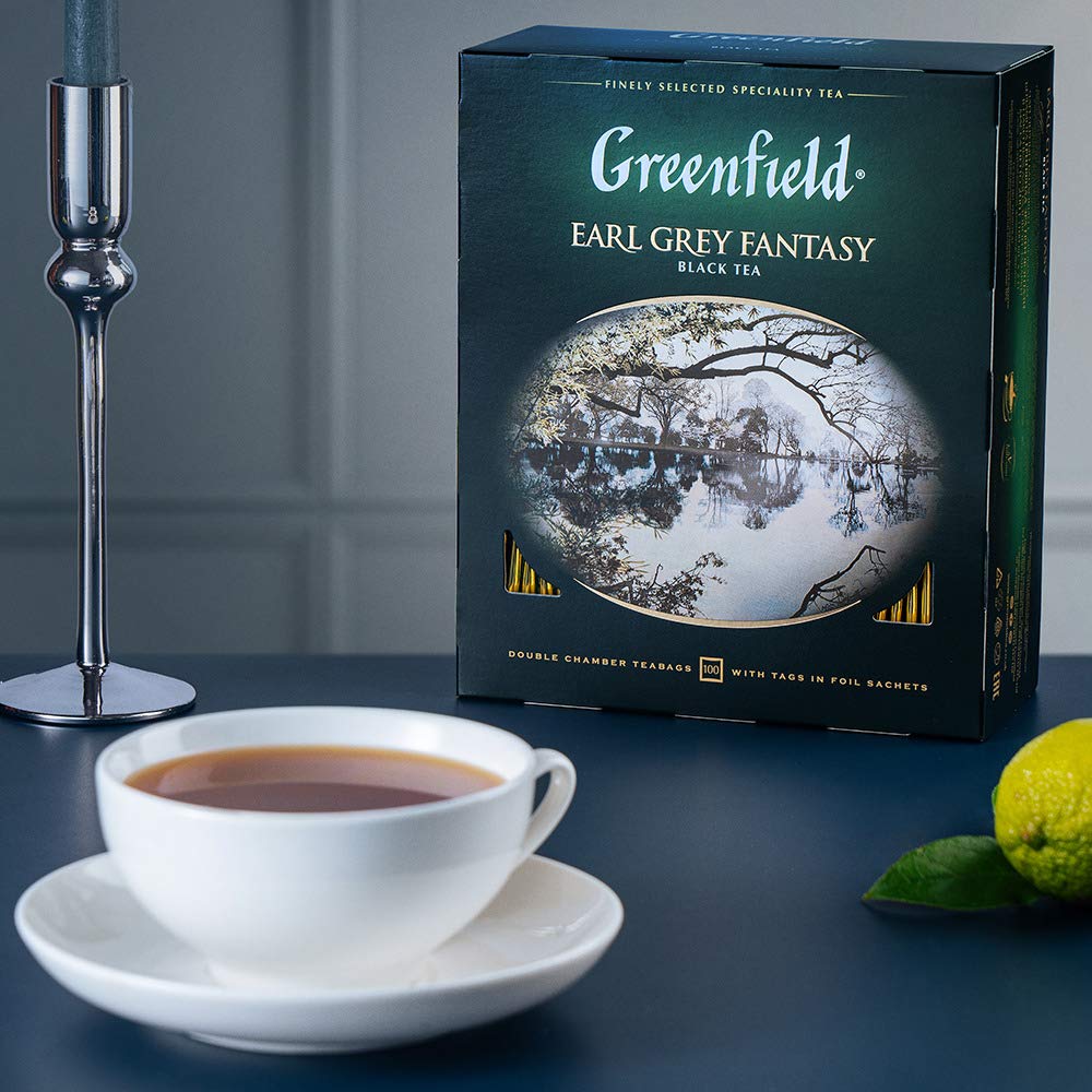 Greenfield Earl Grey Fantasy Black Tea - 100 Individually Wrapped Tea Bags - Premium Ceylon Black Tea with Bergamot Aroma - Refreshing Citrus Flavored Afternoon Tea - 7.05 oz