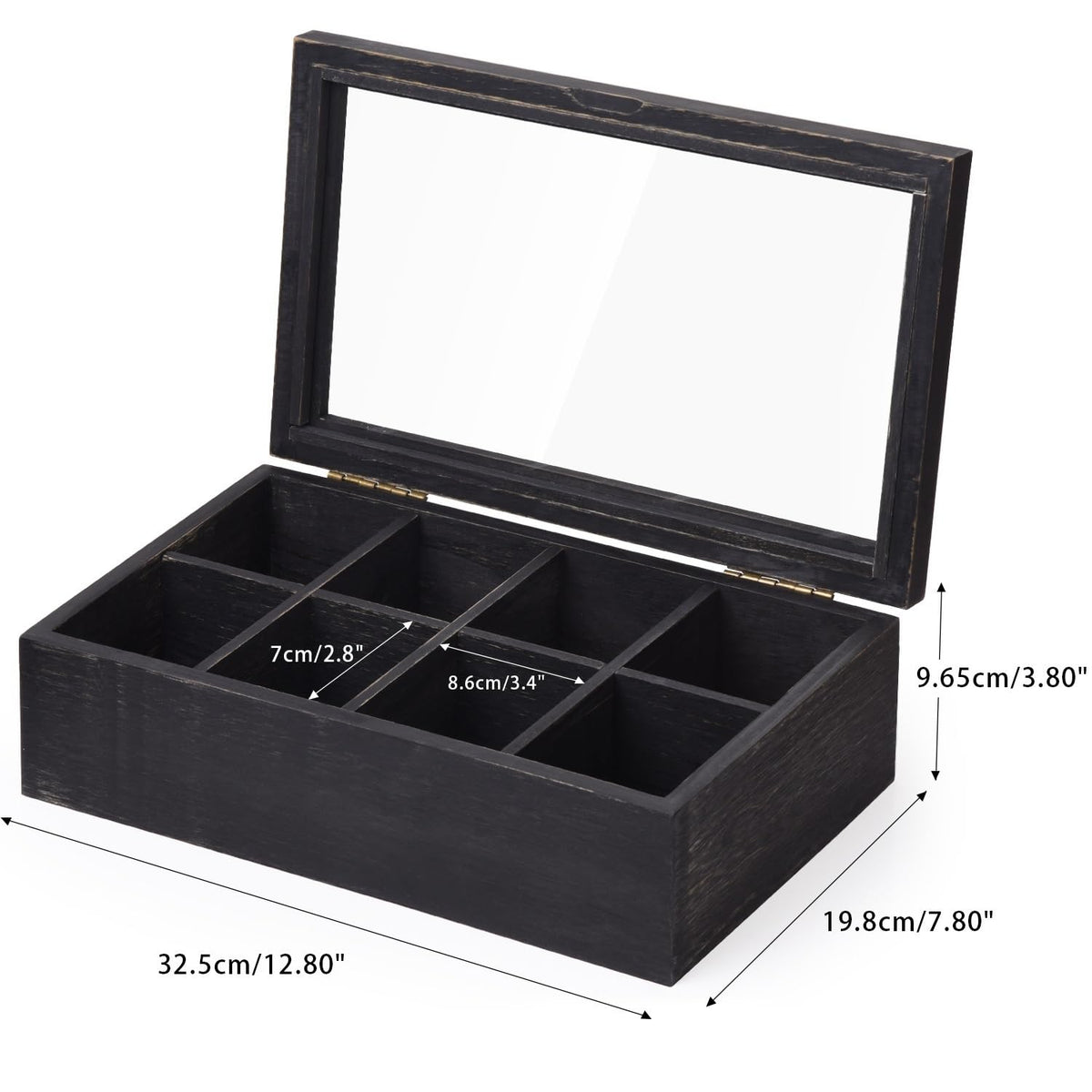 Alsonerbay Wooden Tea Box with Lid & 8-Compartment, Weathered Black
