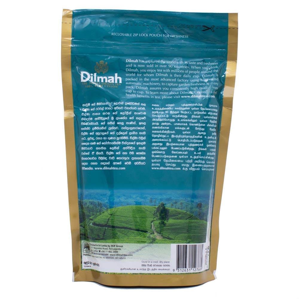Dilmah Premium Ceylon Black Tea – 100% Pure Single Origin Loose Tea with Finely Balanced Richness & Aroma – Freshness Sealed in Resealable Zip Lock Pouch, 400g (14.1 oz)