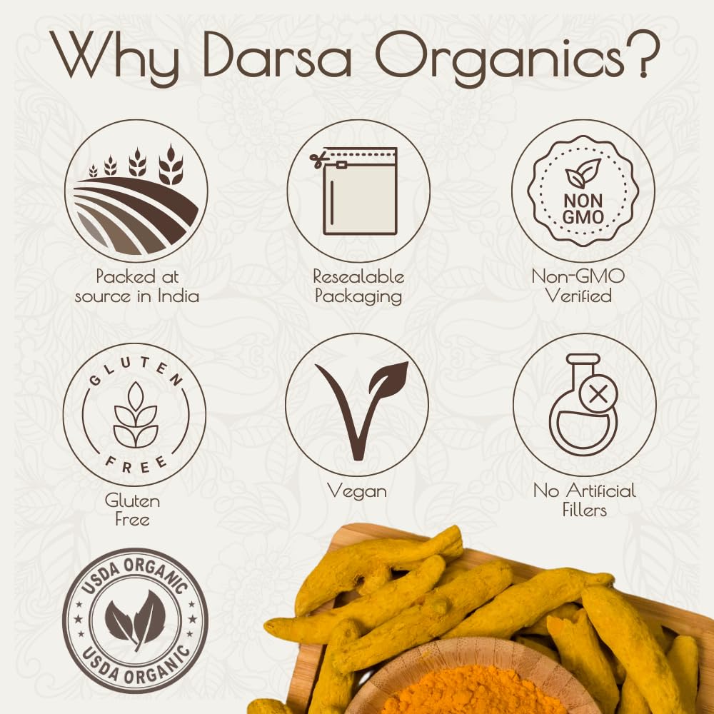Darsa Organics Turmeric Root (Cut & Sifted) 16 oz, Premium Grade USDA Organic Curcuma longa, Great for Teas, Smoothies, Pickling & Golden Milk, Non-GMO, Gluten-Free, Vegan, Kosher
