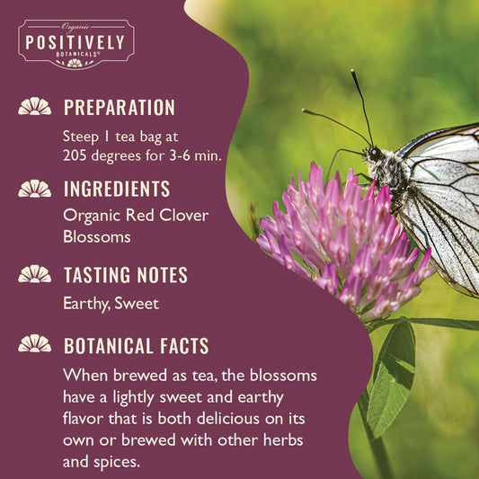 Positively Botanicals, Organic Red Clover Blossom Herbal Tea Bags, 20 Count