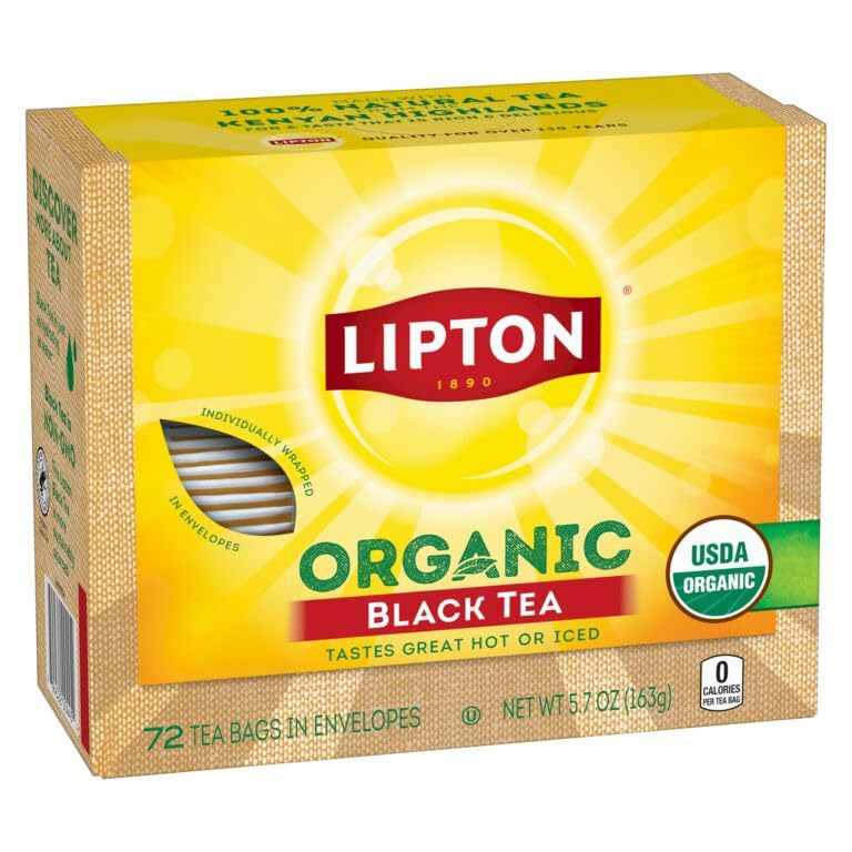 Lipton Organic Black Tea Bags, 360 Count (72ct 5-Pack) | 360-Ct. Individually Wrapped Lipton Organic Black Tea Bags with Caffeine. Rainforest Alliance Certified served Hot or Iced