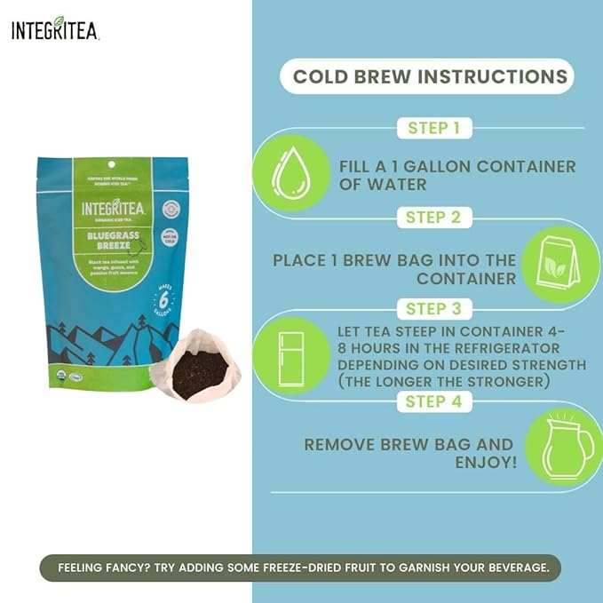 IntegriTEA Bluegrass Breeze Hot or Cold Brew Organic Black Tea Bags Infused with Guava Passion Fruit Mango- 6-Bags Unsweetened Tea Pack Makes 6 Gallons