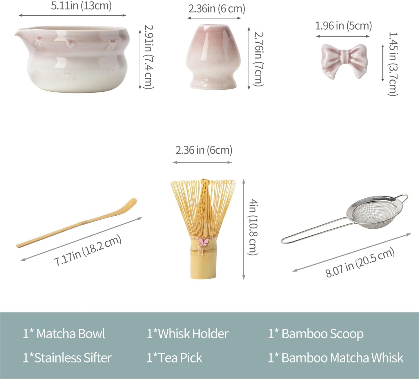 DWEHIXBUY Matcha Kit 7-Pcs matcha whisk set, Measuring Spoon, Japanese Tea Making Tools,Cha, tea bowl, pink matcha set (rosy)