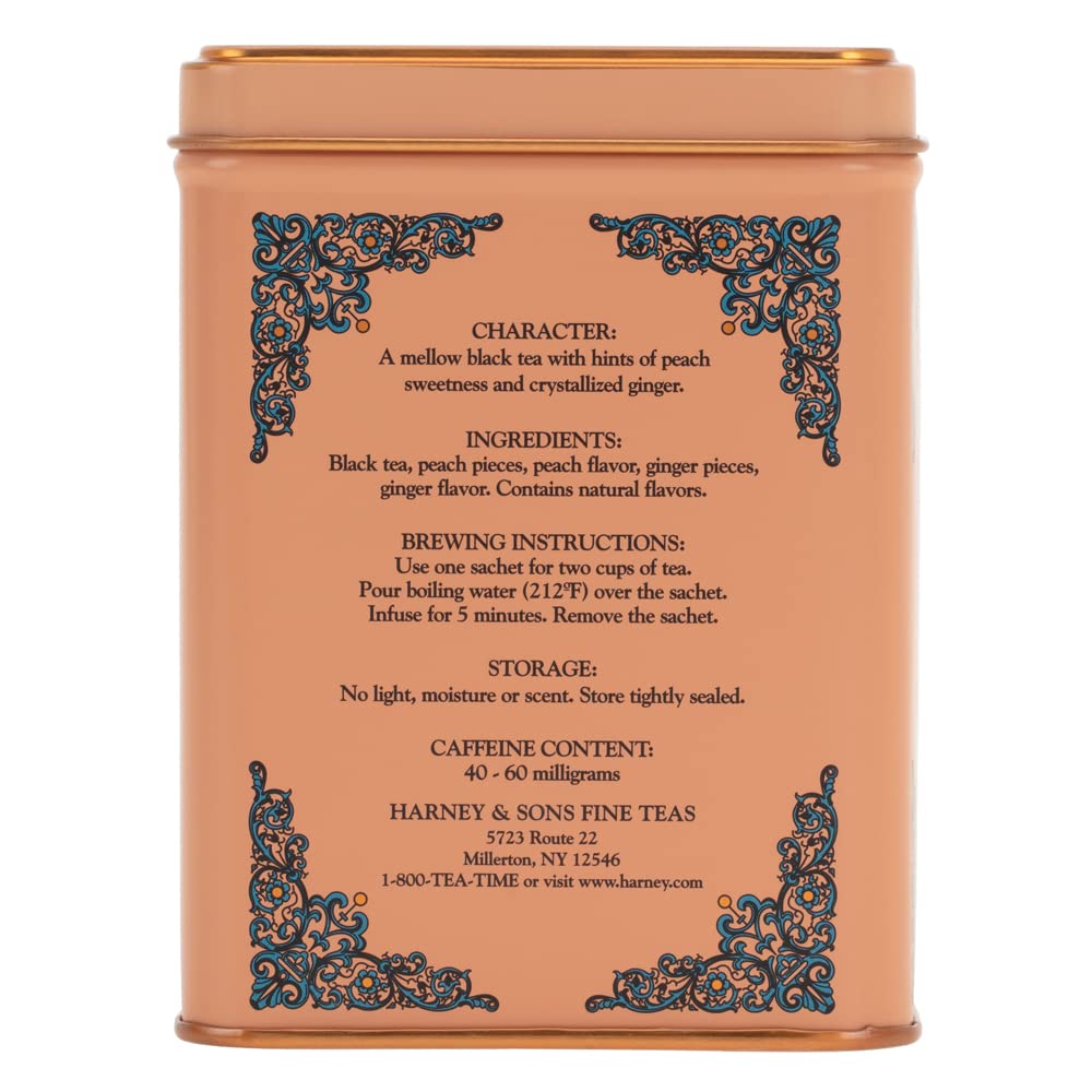 Harney & Sons Peaches & Ginger Black Tea, 20ct sachet tin