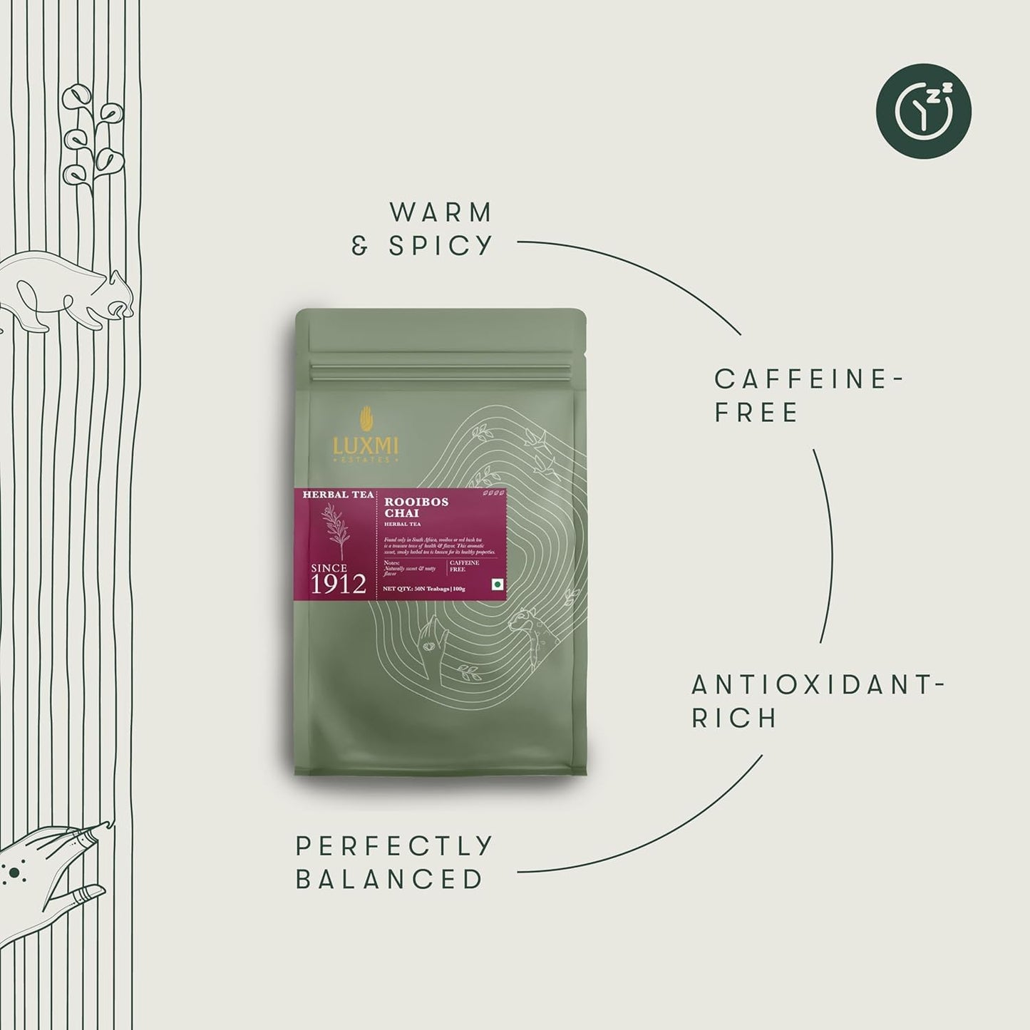 Luxmi Estates Rooibos Chai Herbal Tea, 50 Biodegradable Tea Bags (100g, 3.53oz, 50 Cups) | South African Rooibos with Indian Chai Spices - Cardamom, Cinnamon, Ginger &amp; Cloves | Chai Bulk Pack, Caffeine Free, Vegan