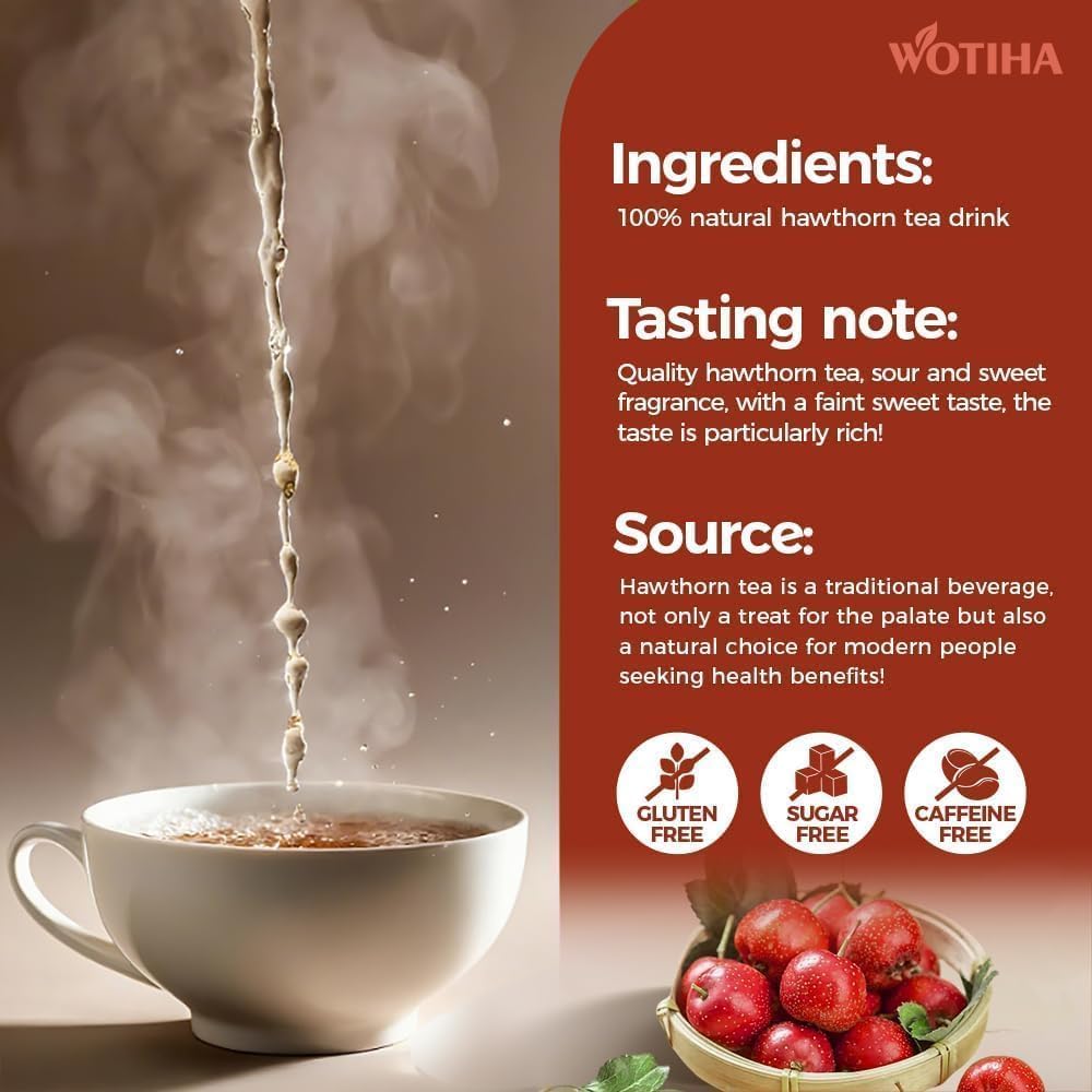 WOTIHA 65 Count Premium Hawthorn Berry Tea Bags - 100% Natural, Aids Digestion, Rich in Antioxidants, Boosts Immunity, Non-GMO Caffeine-Free, Additive-Free