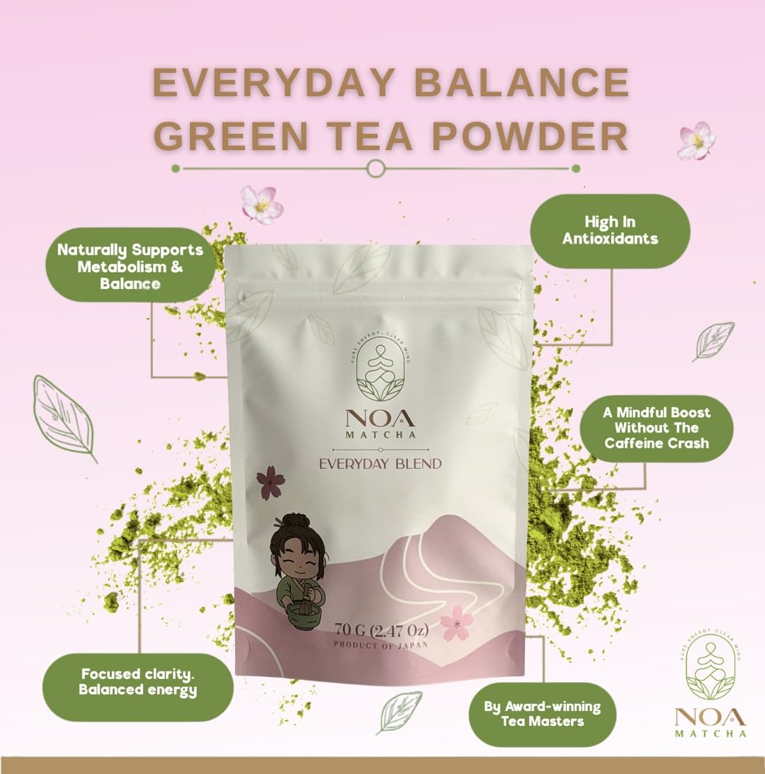 NOA MATCHA EVERYDAY BLEND Matcha Powder 70g Zip Bag | Japanese | Smooth & Bold | Perfect for Daily Lattes, Baking & Energy
