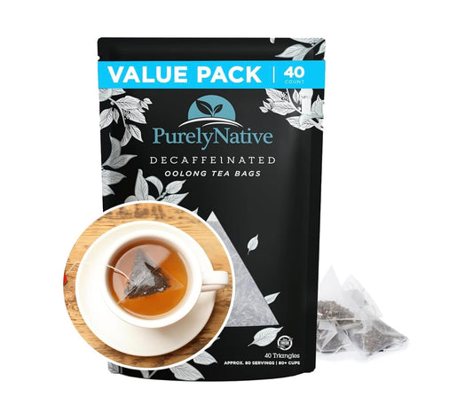 Decaffeinated Oolong Tea Bags Value Pack, Caffeine Free Hot or Iced Tea Brew, Decaf Oolong Tea Triangles, 40 Tea Bag Sachets Makes 80 Cups Of Tea