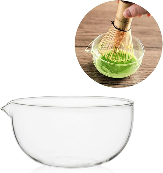 Glass Matcha Bowl With Pouring Spout, Ceremonial Mixing Chawan, 4.5 in, Clear Japanese Style Matcha Green Tea Cup