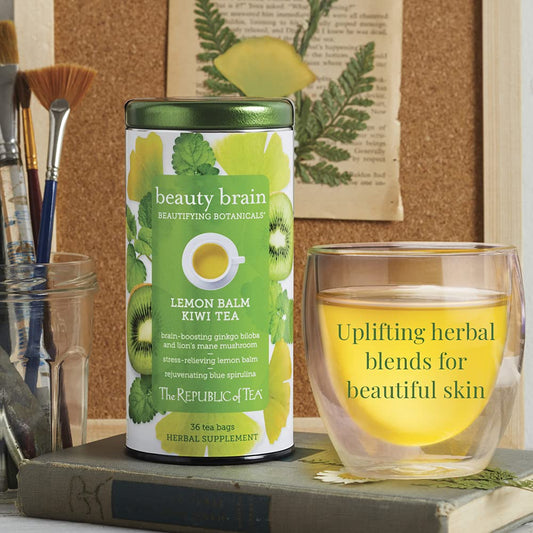 The Republic of Tea Beautifying Botanicals Beauty Brain Herbal Tea, 36 Ct | Caffeine Free. Suitable for day or evening s