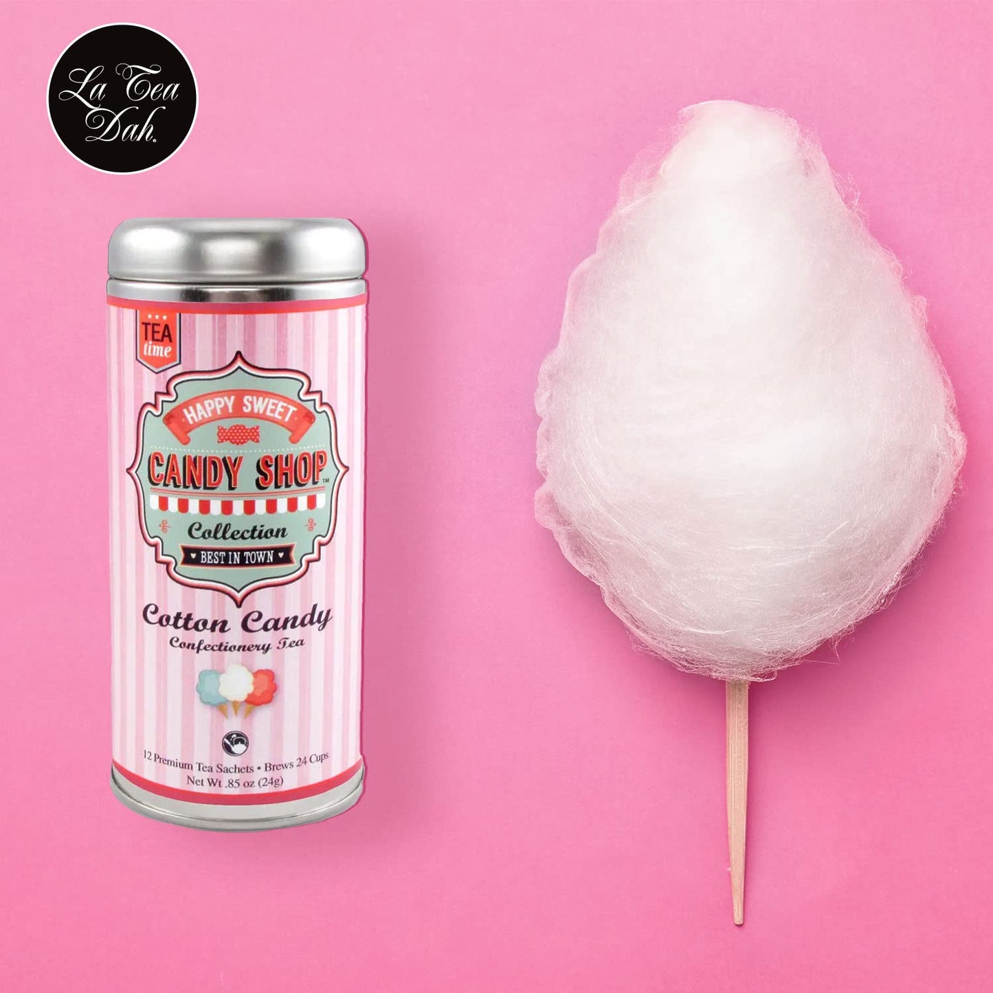 Cotton Candy Tea by La Tea Dah, Lightly Caffeinated Oolong Tea Flavored with Hibiscus, Raspberry, Cranberry, & Apple, Fragrant, Fruity Hibiscus Tea Bags, Dessert Tea (12 Sachets)