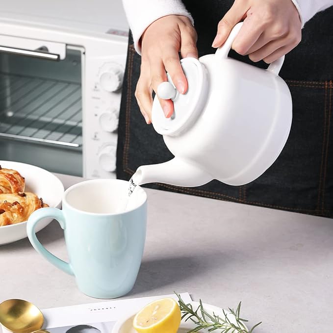 Sweejar 35 oz Porcelain Tea Pot, Teapot with Removable 18/8 Stainless Steel Infuser, Microwave & Dishwasher Safe Tea Maker