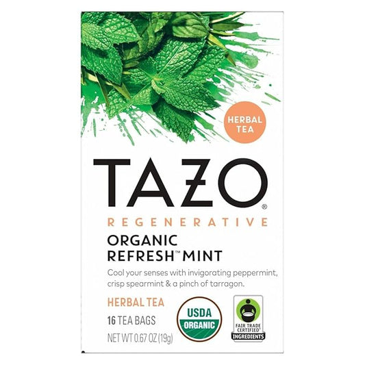 TAZO Tea Bags, Regenerative Organic: Refresh Mint Herbal Tea, & Zen Green Tea 16 CT (2ea) (Variety Pack)