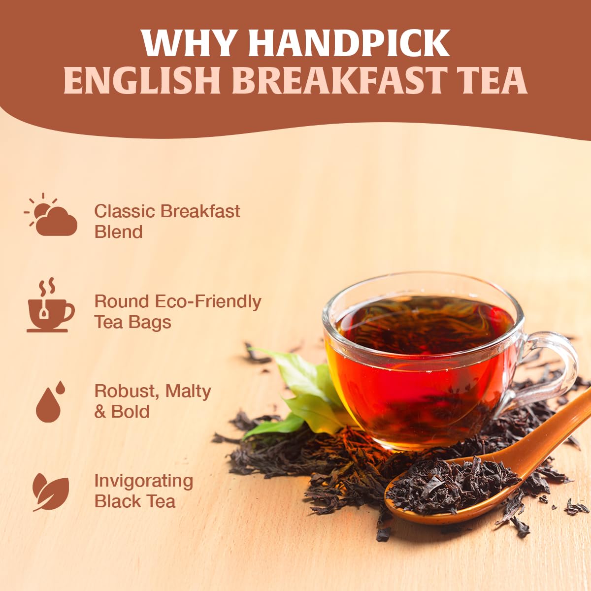 HANDPICK, Organic English Breakfast Black Tea Bags (100 Count) USDA Organic, Non-GMO | Strong, Robust, High-Caffeine Black Tea | Eco-conscious Tea Bags, Brew English Breakfast Tea & Kombucha Tea