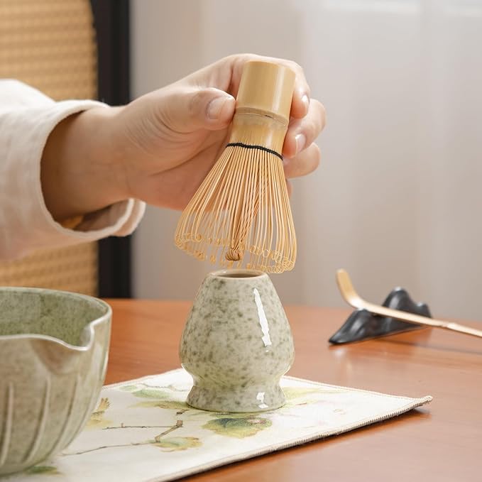 Matcha Whisk Set - 7PCS matcha kit ，Matcha Bowl with Spout, Bamboo Whisk with Ceramic Holder, Macha Scoop and Sifter, Matcha Kit for Ceremony