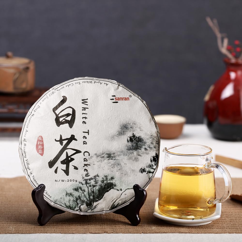 SANRAN White Tea Cake, Aged Shoumei White Tea, 2022yr, Yunnan Shou Mei Bai Cha, 7.05oz