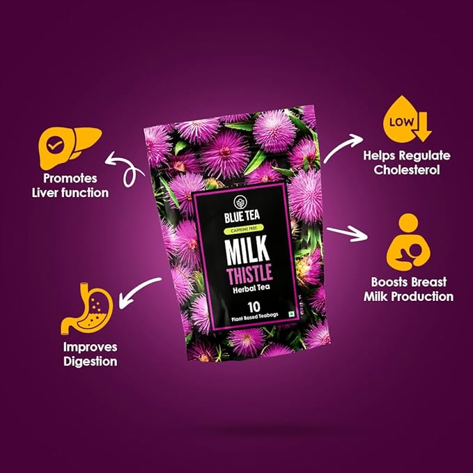 Blue TEA - Milk Thistle Tea - 10 Count - Pyramid Plant Based Tea Bag, Liver Cleaning and Immune Support, Milk Thistle Seeds - Caffeine Free