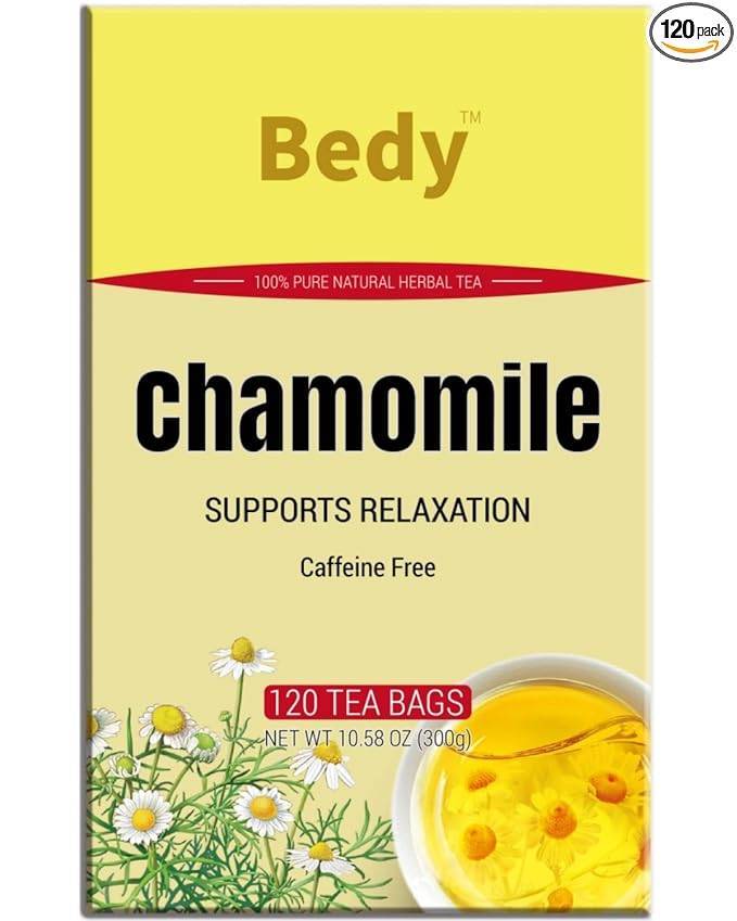Bedy Chamomile Tea Relaxing & Calming, 120 Teabags Individually Wrapped Herbal Tea, Non-GMO, Caffeine Free