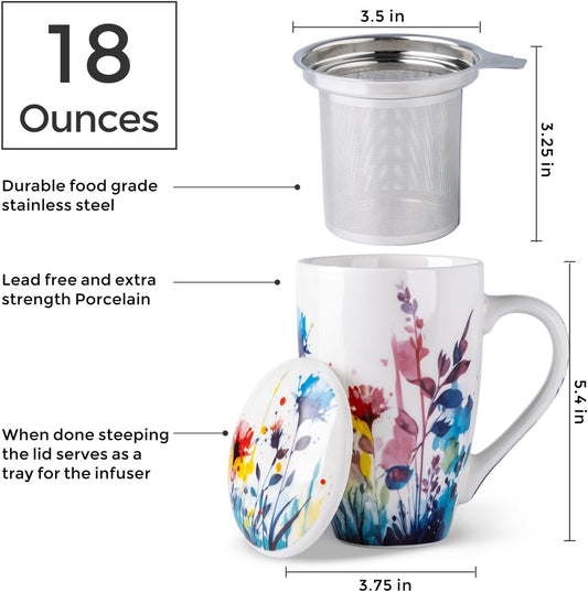AmorArc Tea Cup With Infuser and Lid, 18oz Loose Leaf Tea Mug With Steeper