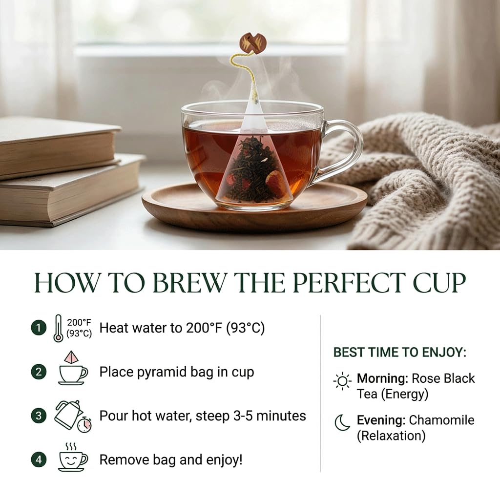 Herbal Delight Premium Tea Gift Set, 14 Individually Wrapped Pyramid Tea Bags, Chamomile & Rose Black Tea, Luxury Gift Box for Women, Birthday, Holiday & Hostess Gift