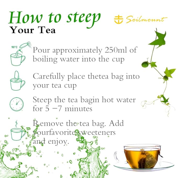 Soilmount Organic Yerba Mate Tea | Loose Leaf Green Tea | Caffeine-Free | 18 Bleach-Free Tea Bags