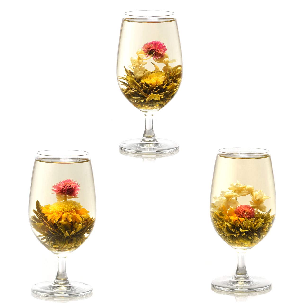 Teavivre 12pcs Handmade Blooming Flower Tea - Radom Varieties of Individually Sealed Tea Ball - Assorted Flowering Green Tea Ball - Natural Flowers Hand-tied with Green Tea
