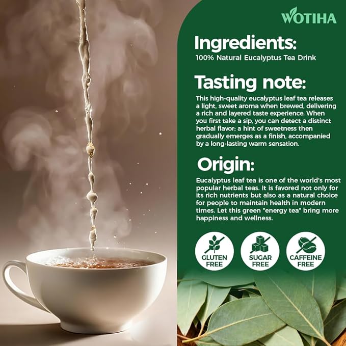 Natural Eucalyptus Tea 140g.100% natural ingredients Eucalyptus Herbal tea bags.Additive-Free • Caffeine-Free • Sugar-Free • Vegan