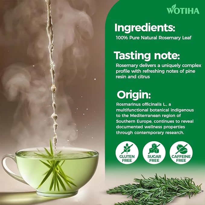 Wotiha Natural Rosemary Leaf Tea 90g.60 Teabags.100% Pure Natural Rosemary Leaves,No Additives & Caffeine Free. Pure Herbal Tea