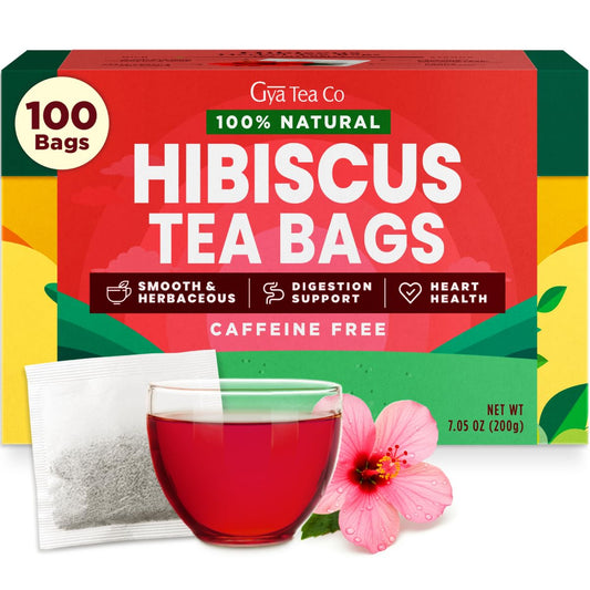 Hibiscus Tea Bags 100 Count - 100% Natural Caffeine Free Herbal Tea | Tart and Refreshing Tea - No Added Sugar, No Fillers - Hot or Iced - Non-GMO