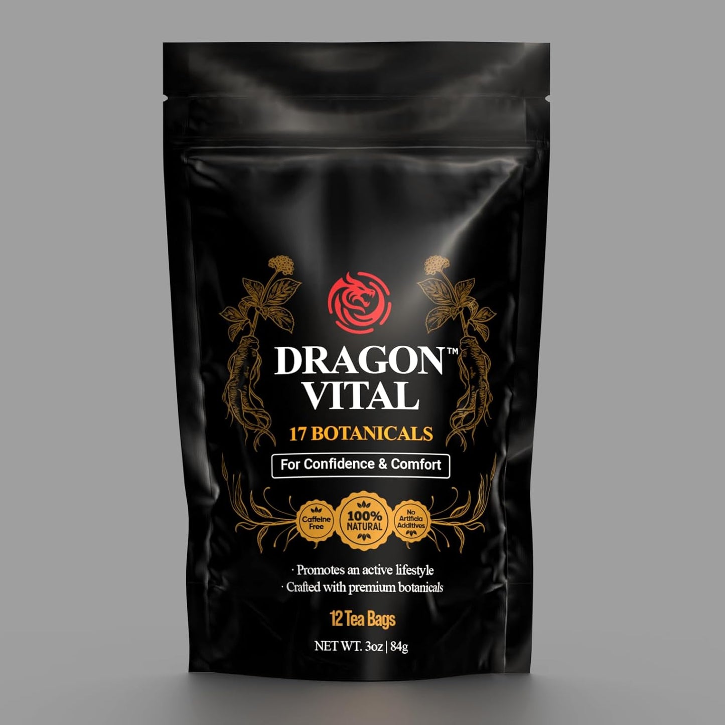 Dragon Vital Herbal Tea with Ginseng & Maca – Natural Energy Support | Caffeine-Free Botanical Blend for Vitality & Active Living | All natural - NON-GMO & No Preservatives |12 Tea Bags | by Robutop