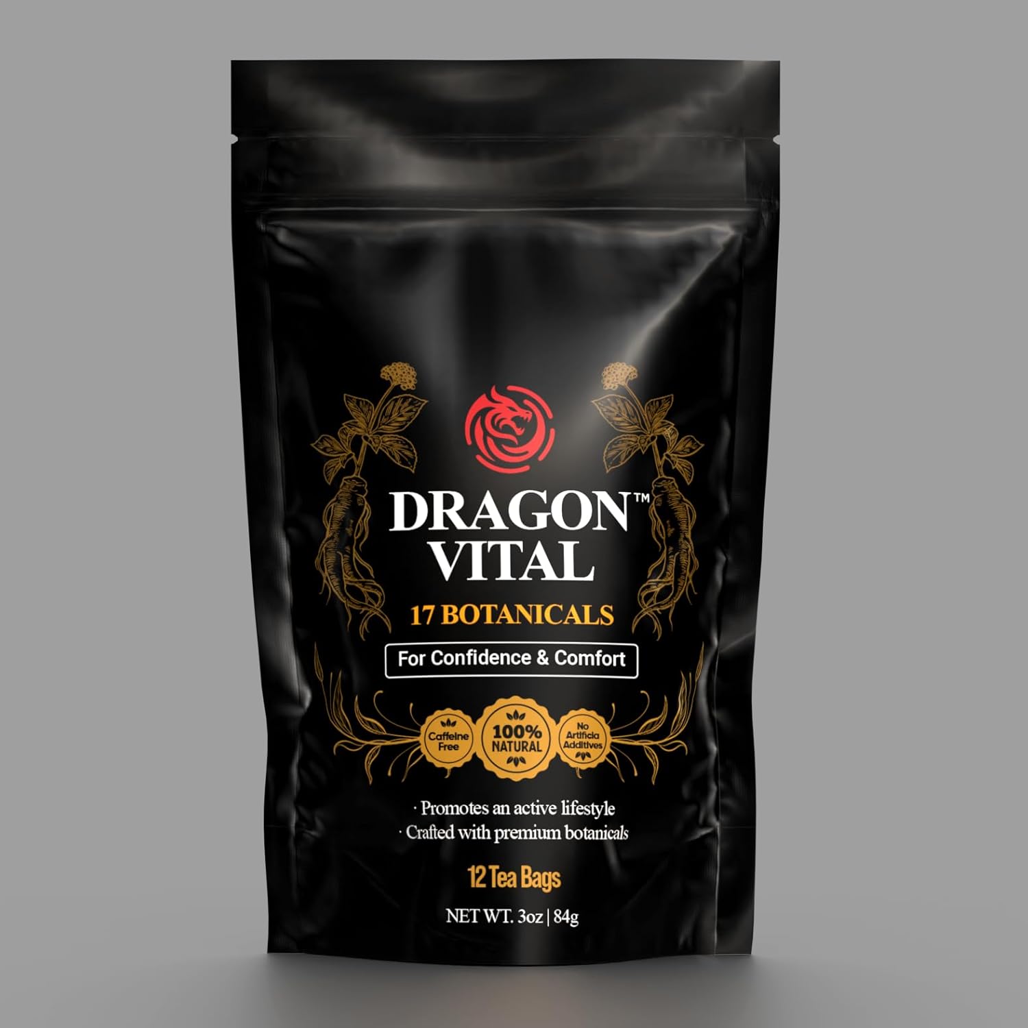 Dragon Vital Herbal Tea with Ginseng & Maca – Natural Energy Support | Caffeine-Free Botanical Blend for Vitality & Active Living | All natural - NON-GMO & No Preservatives |12 Tea Bags | by Robutop